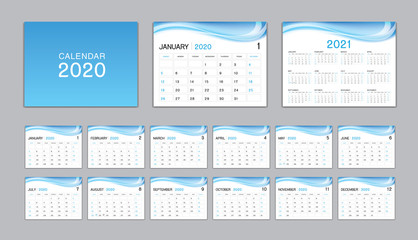 Set Desk Calendar 2020 Vector, Calendar 2021 Design, Week Start On Sunday, Planner, Stationery, Printing, advertisement