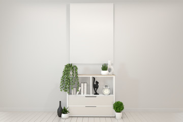 Mock up Tv shelf cabinet in modern empty room. 3d rendering