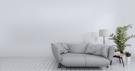 Livingroom interior wall mock up empty white background. 3D rendering.