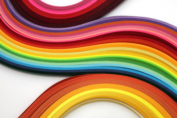 Abstract color wave curl rainbow strip paper background. Template for prints, posters, cards.