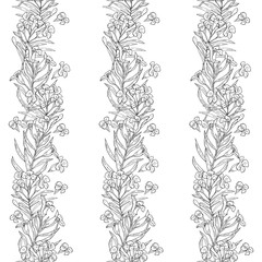Seamless pattern with hand drawn oleander flower with branches and leaves on white background vector illustration