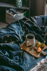 Cozy time at home with cup of coffee on a Autumn season