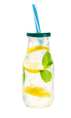 Lemonade, cold refreshing drink . Healthy and detox water drink isolated on a white background.