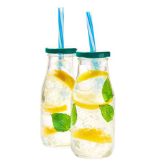 Lemonade, cold refreshing drink . Healthy and detox water drink isolated on a white background.