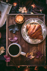 Cozy time at home with cup of coffee on a Autumn season