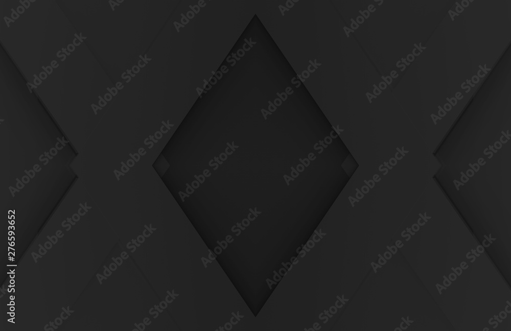 Poster 3d rendering. dark black square grid art design shape wall background.