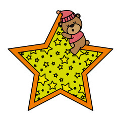 little bear teddy with hat sleeping in star