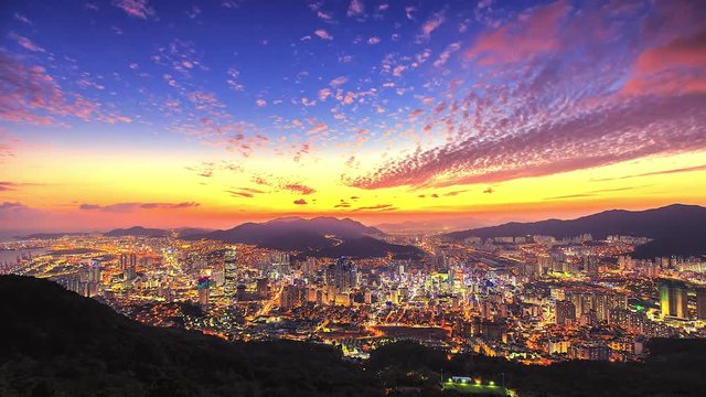 4K.Time lapse View sunset of Busan city cityscape South Korea