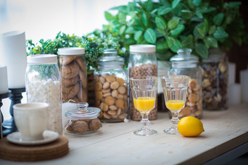 food and drink on the table