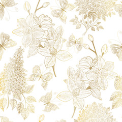Beautiful seamless pattern with flowers . Vector illustration. 