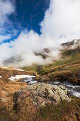 Mountain valley in the clouds. Caucasus, Georgia