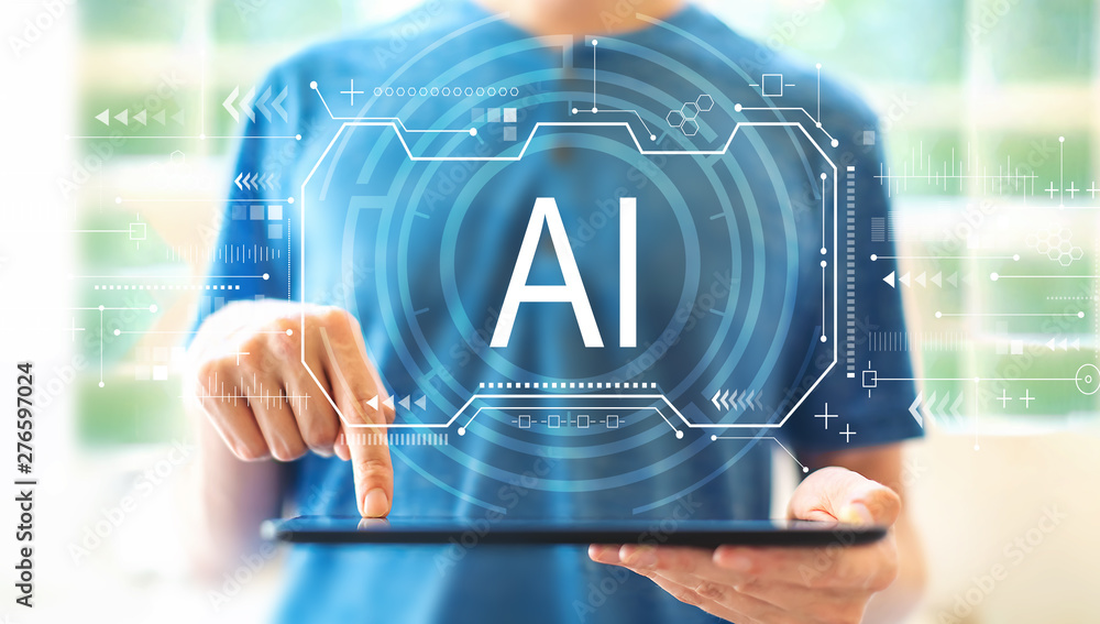 Aufkleber ai concept with young man using a tablet computer