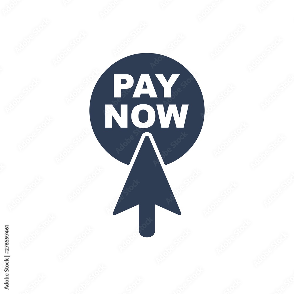 Poster button pay now with arrow pointer. vector icon on white background.