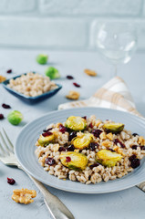 Roasted Brussels sprouts dried cranberries walnuts barley salad