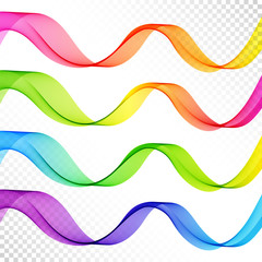 Set of Vivid Colorful Gradient Abstract Isolated Transparent Wave Lines for White Background.