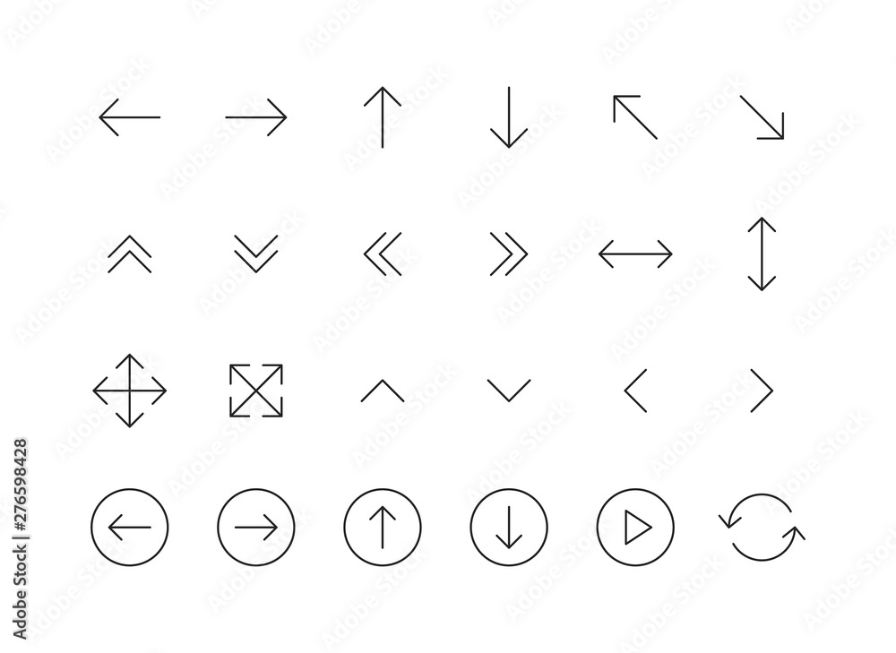 Poster set of 24 arrows web icons in line style. arrow, arrows. vector illustration.