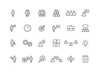 Set of 24 Teamwork web icons in line style. Team Work, people, support, business. Vector illustration.