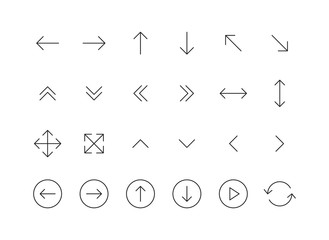 Set of 24 Arrows web icons in line style. Arrow, arrows. Vector illustration.