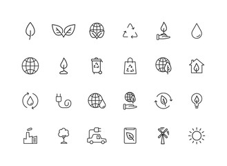 Set of 24 Ecology web icons in line style. Electric Car, Organic, environmental energy. Vector illustration.