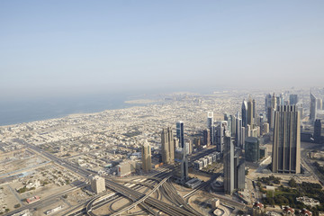 Fototapeta na wymiar Aerial view of the City; Burj Khalifa;At The Top;Dubai; United Arab Emirates