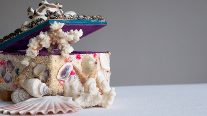 Box of jewelry made of sea shells