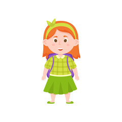 Red hair school girl with green skirt and shirt
