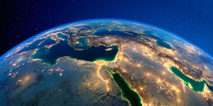 Detailed Earth at night. Africa and Middle East
