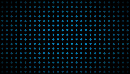 Modern abstract vector casino background with shiny blue playing cards signs, poker symbols on black background, casino symbols, widescreen wallpaper