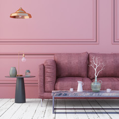 Scandinavian style interior with sofa.  3d render