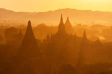 Sunset over the Temples of Bagan, Mandalay, Myanmar.