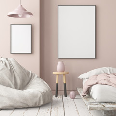 Interior color bedroom in loft style. 3d visualization. 3d illustration. trend color