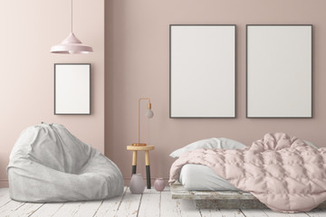 Interior color bedroom in loft style. 3d visualization. 3d illustration. trend color