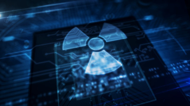 CPU on board with nucelar danger symbol hologram
