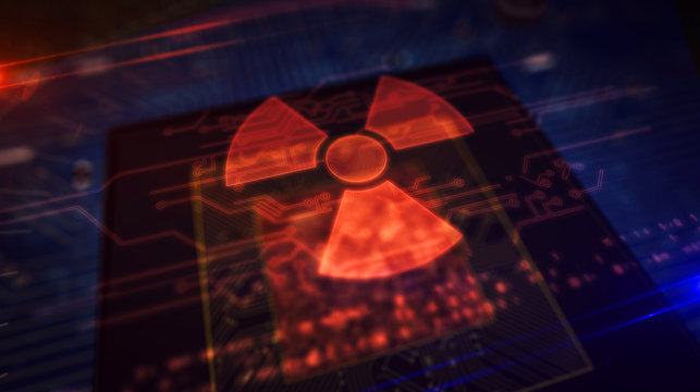 CPU on board with nucelar danger symbol hologram