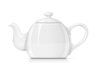 Ceramic teapot. Porcelain kettle for tea. Tableware for drink. Isolated on white background. Eps10 vector illustration.