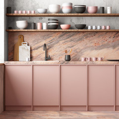 mockup kitchen interior in loft style. 3d render  3d visualization 