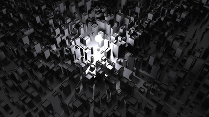 Light shining on dark abstract city structures