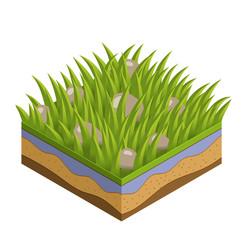 Summer grass, soil tile layers isometric 