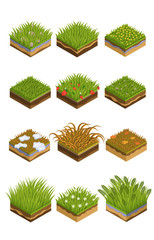 Grass, soil tile layers isometric 