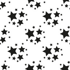 Seamless pattern with black stars on a white background. Vector illustration.