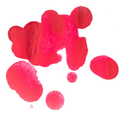 red paint drops on a white background, spilled paint large round spots