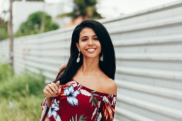 Portrait of beautiful mixed race woman in the city