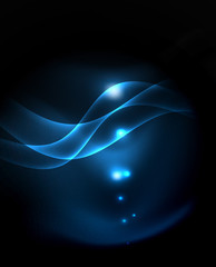 Dark background with neon color waves, vector template
