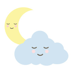 cute cloud with moon kawaii characters