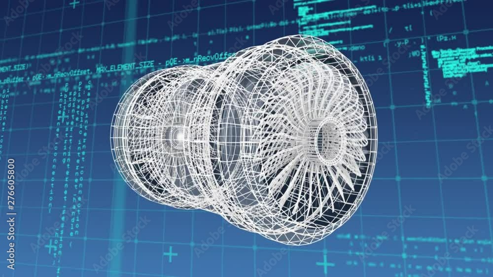 Aufkleber digital 3d model of a turbine with program codes