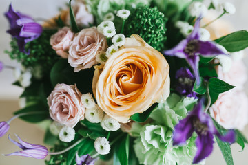 Delicate beautiful bouquet of flowers close up