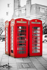 Red telephone boxes. London, England