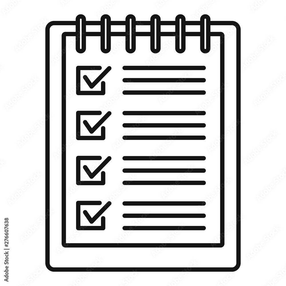 Poster notebook checklist icon. outline notebook checklist vector icon for web design isolated on white bac
