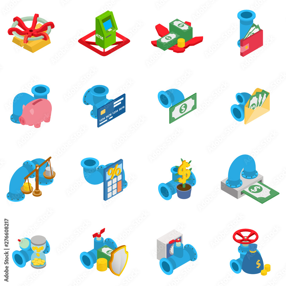 Poster inflow of money icons set. isometric set of 16 inflow of money vector icons for web isolated on whit