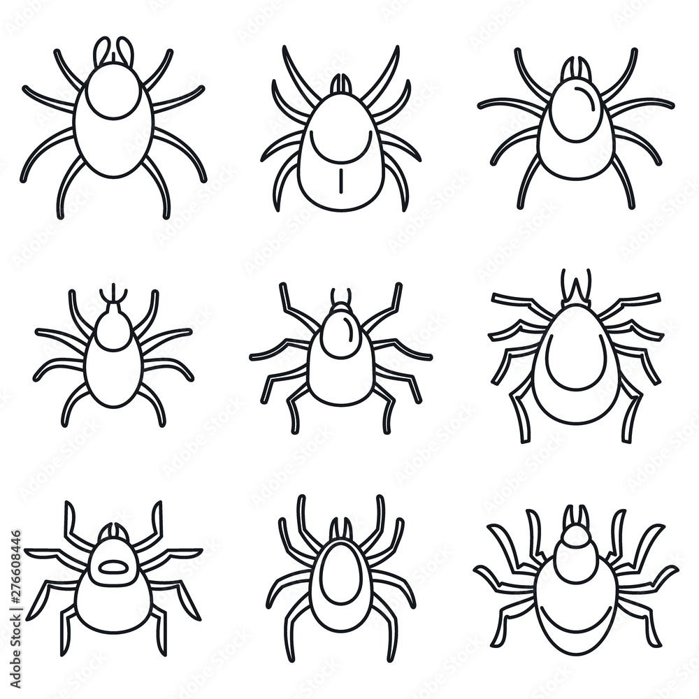 Poster dust mite icons set. outline set of dust mite vector icons for web design isolated on white backgrou